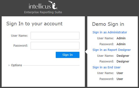 Figure 3: Intellicus login page To explore and evaluate all the features of Intellicus, login