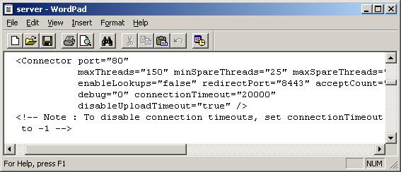 Figure 4: Location of server.xml To change the port number: Open server.xml in a text editor.