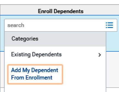 ) To create your dependent record, click on Add My Dependent From Enrollment Some other questions may pop up at this time related to beneficiaries or emergency