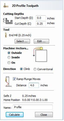 Select an End Mill Tool from the Tool Database Edit the cutting parameters to suit your machine and the material being
