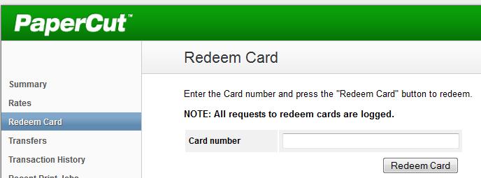 Username = Student ID, Password = Student Portal password You can recharge by Credit Card or redeem a Pre-paid card.