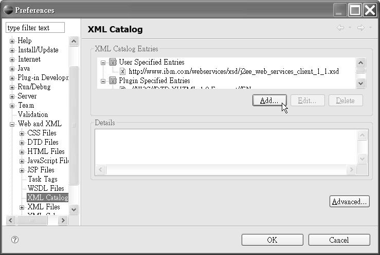 76 firstpress: Setting Up the Development Environment Figure 5-18. Add the XSD file in the Preferences dialog box. 4. In the Add XML Catalog Entry dialog box s URI field, type http://www.zkoss.