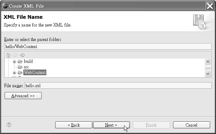 firstpress: Setting Up the Development Environment 79 4. On the XML File Name page, shown in Figure 5-22, type or select the parent folder for your project.