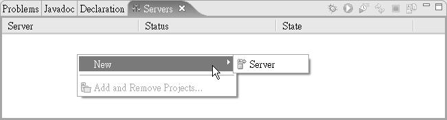 Figure 5-6. Right-click to display the context menu. 4. In the New Server dialog box shown in Figure 5-7, you will define your new server.