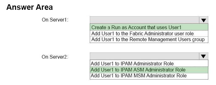 You create a domain user named User1. You need to integrate IPAM and VMM. VMM must use the account of User1 to manage IPAM. The solution must use the principle of least privilege.