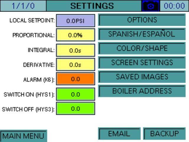 With access level SETUP (see TS 1100 for additional details), press SETTINGS and then SCREEN SETTINGS.