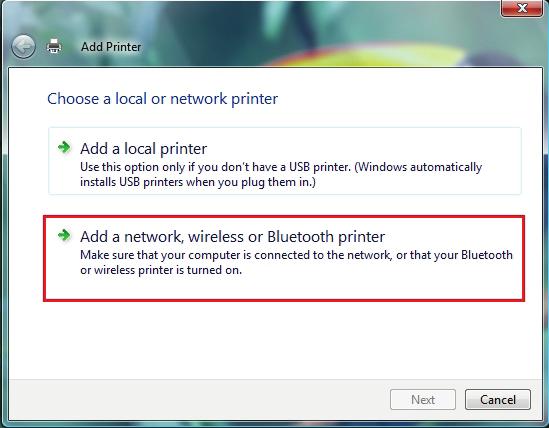 4. Click Add a network, wireless or Bluetooth printer. 5. Windows searches for the shared printers on your network.