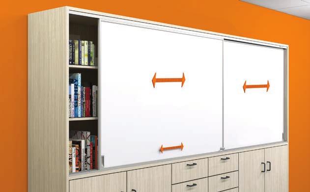 They incorporate aluminium framed sliding doors that can have Porcelain WhiteBoard or PinBoard surfaces.