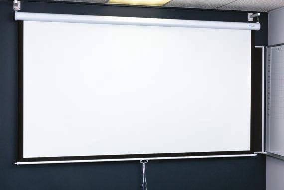 Classic Manual Pull-Down Projection Screen Featuring a special slow retracting mechanism and brilliant matt white surface, these versatile manual pull-down screens are ideal for classrooms, meeting
