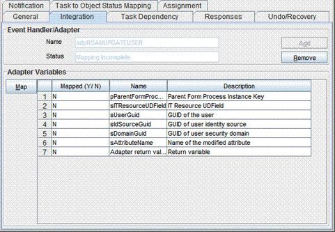 The following screenshot shows the list of adapter variables: h. To create the mapping for the first adapter variable: Double-click the number of the first row.