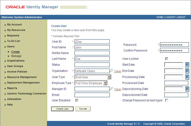 Performing Provisioning Operations Figure 3 1 Create User Page 4.