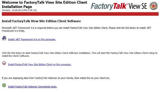 Install FactoryTalk View Chapter 4 Install SE clients in a distributed system In a distributed system, after installing the server computer with the Client Install Portal feature, you can install SE