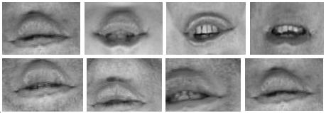 Figure 6: Localized mouth images from XM2VTS database. problem into N 1 one-to-rest problems. When the number of speakers is very big, one-others SVM classification is more reasonable and applicable.
