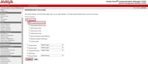 On the Administrator Accounts page select the Add Login