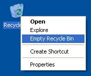 Gerakkan cursor keatas Recycle Bin. Klik butang kanan tetikus.