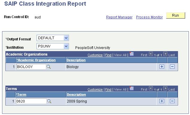 Mapping Course Elements for Course Sites Chapter 5 SAIP Class Integration Report page Output Format The SAIP Class Integration Report uses the Oracle BI Publisher capability within PeopleTools to