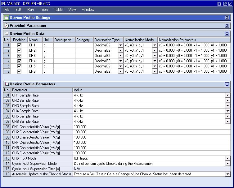 X-Tools - User Manual - 04 - Device Management System 2.4.7 DPE IFN VIB-ACC 2.4.7.1 Overview The DPE IFN VIB-ACC is used in order to visualize, create and edit Device Profiles of type IFN VIB-ACC.