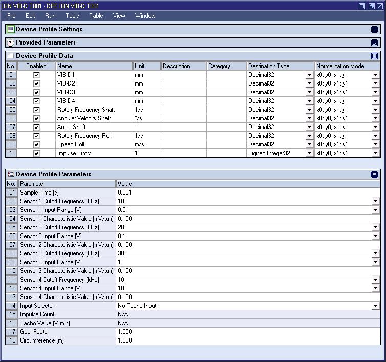 X-Tools - User Manual - 04 - Device Management System 2.4.15 DPE ION VIB-D T001 2.4.15.1 Overview The DPE ION VIB-D T001 is used in order to visualize, create and edit Device Profiles of type ION VIB-D T001.