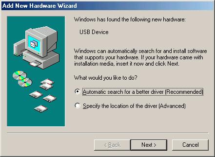 5.3 Windows ME Driver Installation Follow the steps below to install Windows ME driver 5.3.1 Power on your computer and make sure that the USB port is enabled and working properly. 5.3.2 Insert the