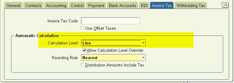 (c) Calc option in Invoice Total column - If CALC is typed instead of the numeric total in the Invoice Total field, AP Invoice Wizard will automatically pass the total of the Distributions into the