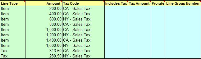 component. (b) Separate TAX Distributions on their own rows on the spreadsheet, no entered Line Group Number values.