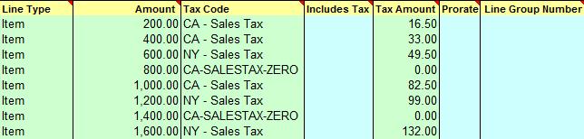 (c) Include Tax on the same Row as the ITEM Distribution, no Line Group Number values.