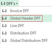 Invoice DFF A form will open to enable the Invoice Header Descriptive Flexfield information to be entered.