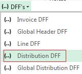 Distribution DFF A form will open to enable the Descriptive Flexfield information to be entered against the distribution fields.