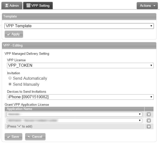1.5.5.2 #2:Temporal assignment of licenses (Target: User / Organization / Device) From any of "VPP Setting" in the User page, "VPP Setting" in the Assets page or "VPP Setting" in the Organization