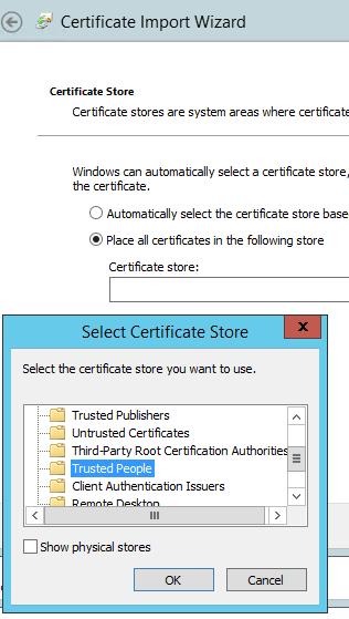 User Management Pack 365 6. On the Certificate Import Wizard screen, click the Place all certificates in the following store option. 7.