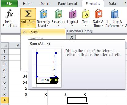 1. Returning to the Excel spreadsheet, with the numbers copied from the Google sheet, select the first empty cell beneath one of the columns of numbers. 2.