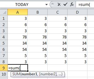 Select a row of numbers and use one of the AutoSum functions. 8. Clear the cells with the formulas, but leave the other values in place. 9. Select all the numbers and use the SUM function. 10.