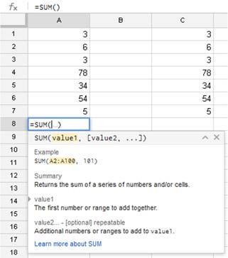 columns. You should have something like this: 2. Move to the first empty cell just beneath the first column of numbers.