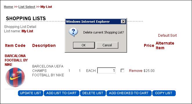 Ability to Delete Shoppers Lists When the shopper clicks this button, a
