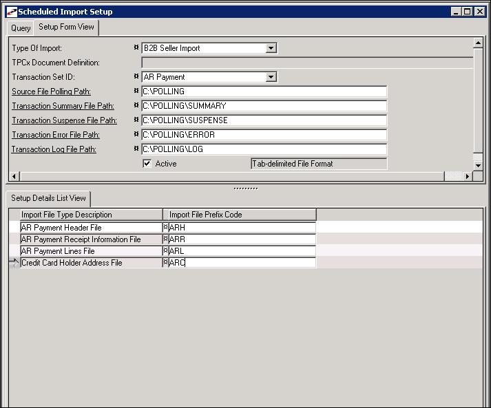 Streamlined Import Process for Prophet 21 Setting Up a Scheduled Import for Accounts Receivable Payments Field: Description: Type of Import Transaction Set ID Source File Polling Path Transaction