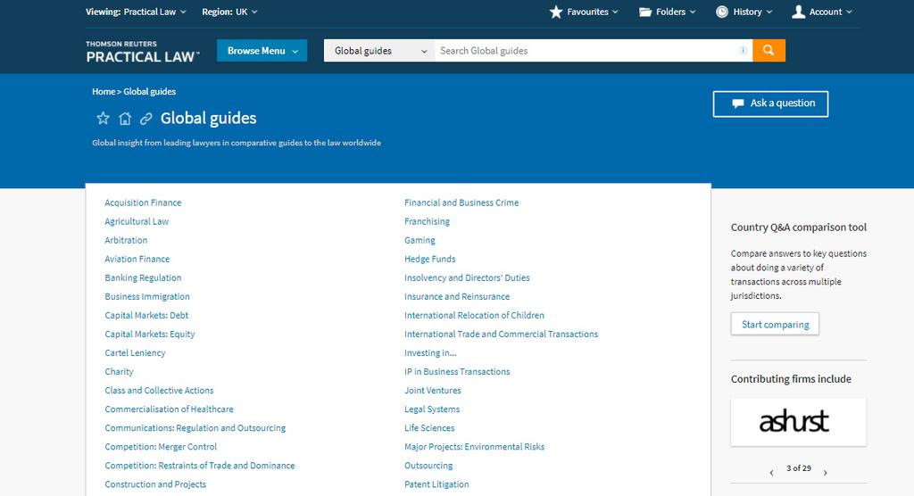 up-to-date User Guide P44 Global guides Global insight from leading lawyers in comparative guides to the law worldwide 1 To browse international, click on the tab on the Practical Law homepage or in