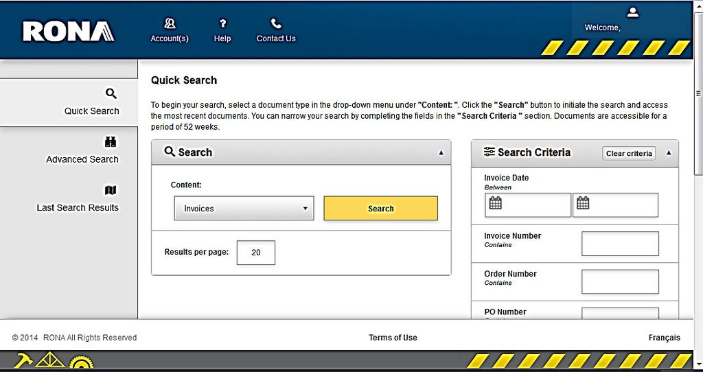 Quick Search Quick Search Page Description The quick search page allows you to perform a simple search to quickly find your invoices and statements using search criteria.