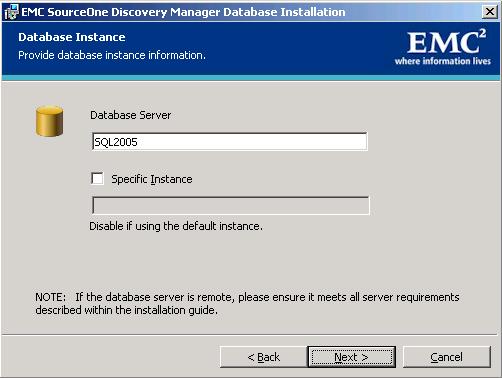Installing Discovery Manager 4. Specify the destination directory and click Next to display the Database Instance page. 5.