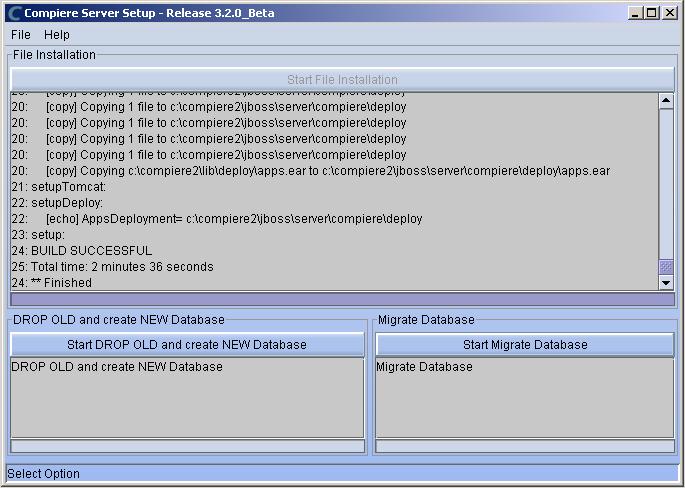 25) Once the Server install is complete, select Start DROP OLD and Create NEW Database.