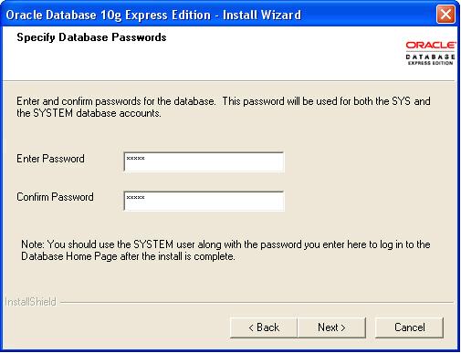 9) Enter and confirm a password for the database. This information will be necessary for a later step.