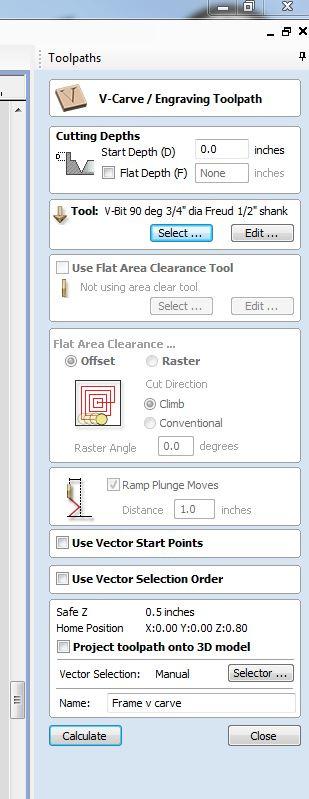 Once you closed the Tool Database window, check that the V_Carve / Engraving Toolpath window has the