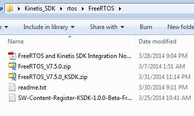 Setup your application for use with an RTOS The FreeRTOS kernel files are provided as a separate downloadable zip file which can be unzipped directly to your SDK installation.