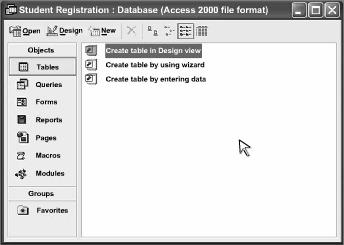IDENTIFY A TABLE You can create new Tables using one of three methods: Design view Wizard Datasheet CREATING A TABLE IN DESIGN VIEW When creating a Table