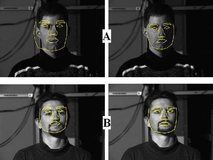 We can see that with preprocessing of the distance maps, some errors are still made, but they are not as strong as with the standard method where errors are made upon facial features searching when