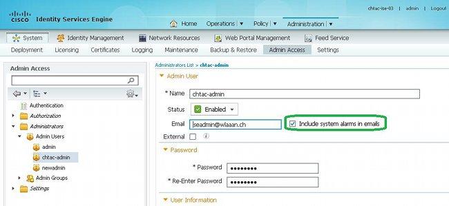Configure the ISE alarm settings in order to notify users: 1.