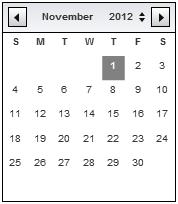 4.7 Date Calendar & Date Input The Date Calendar object will look slightly different. It will include drop-downs to enable users to select month and year.