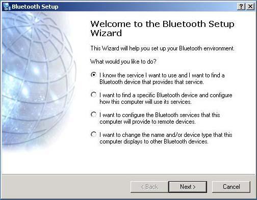 From the Windows system tray: right-click the Bluetooth icon and select Bluetooth Setup Wizard. The Bluetooth Setup Wizard will be displayed.