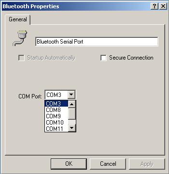 Configure The Bluetooth Configuration Panel > Client Applications > Bluetooth Serial Port > General tab provides options to configure: The application name to change it, highlight the existing name