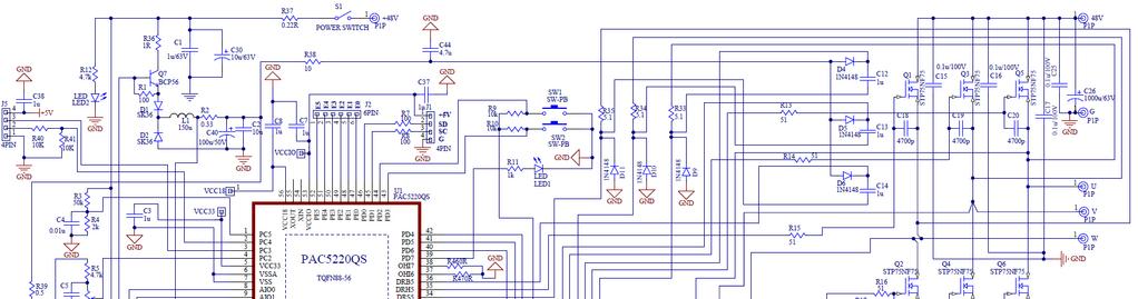 PC5220 Based 48V, 25 BLDC Controller Schematic
