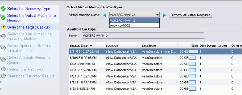 In the Select the Virtual Machine Recovery method page, select from one of the available recovery methods: Revert